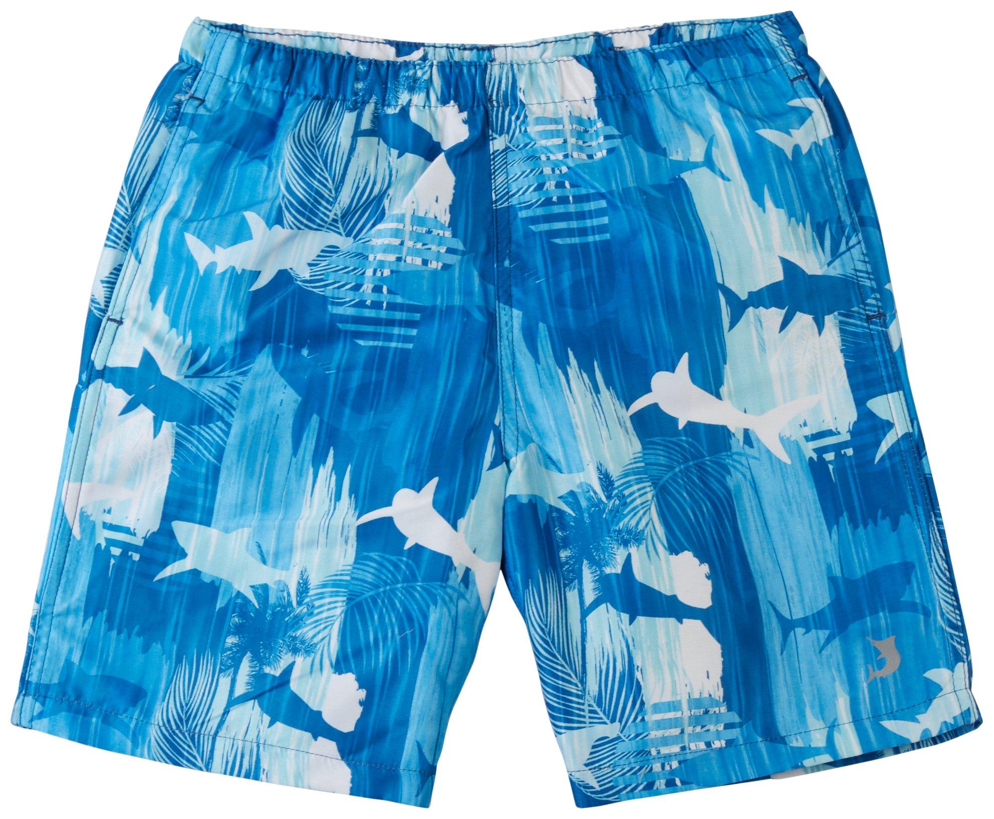 Big Boys Shark Print Swim Shorts