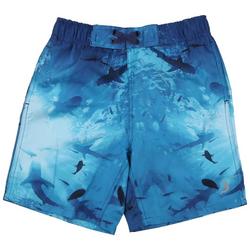 Little Boys Shark Photo Print Swim Shorts