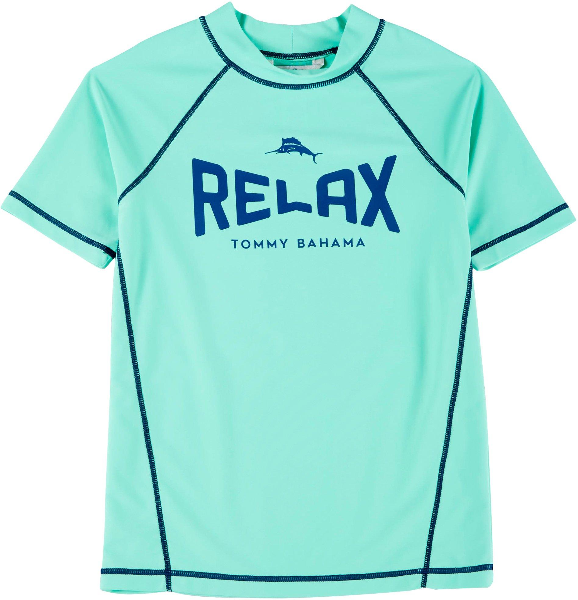 Tommy Bahama Boys Relax Color Block Short Sleeve Rash Guard Rashguard Shirt