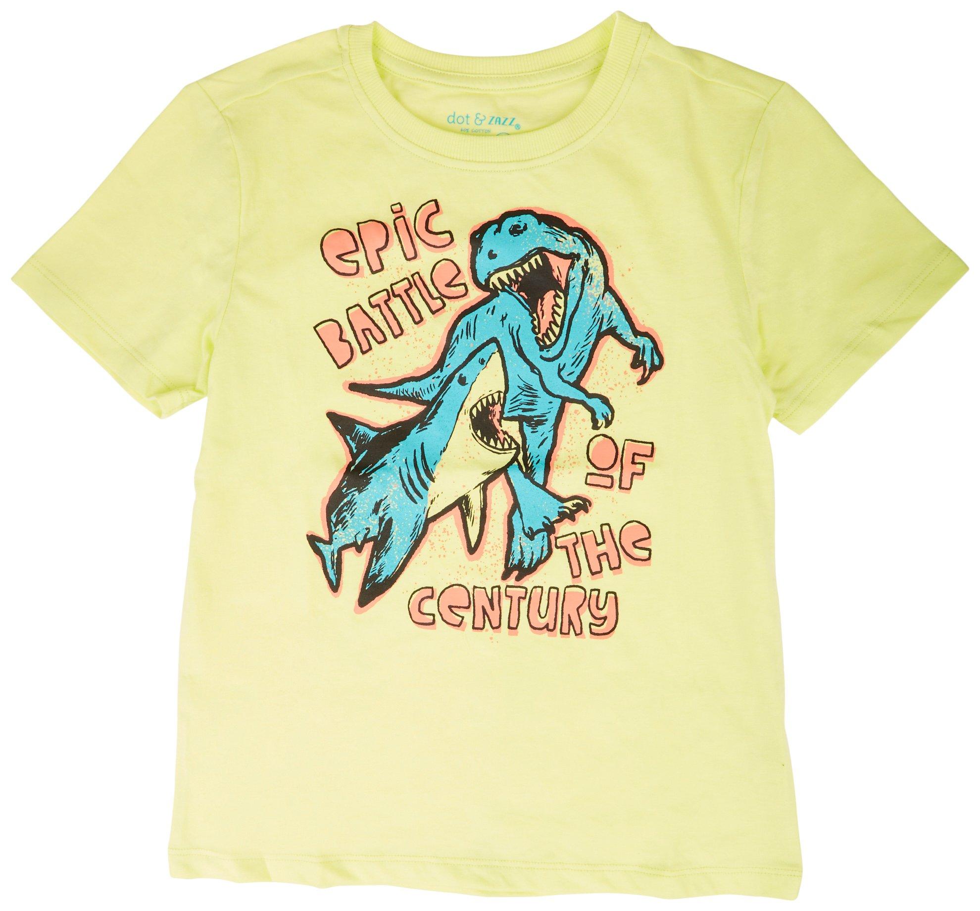 Dot & Zazz Big Boys Shark VS T Rex Short Sleeve T-Shirt