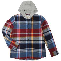 Visitor Big Boys Long Sleeve Red Plaid Flannel Hooded Shirt