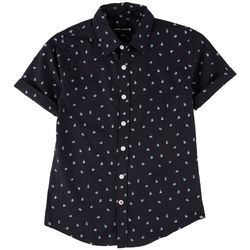 Ocean Current Big Boys Black Skull  Button-Up Shirt