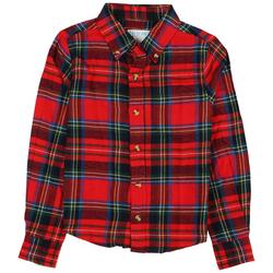 Big Boys Red Plaid Long Sleeve Flannel Button Front Shirt