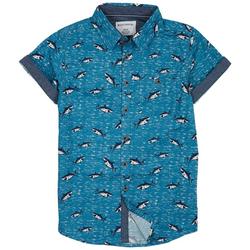 Little Boys Micro Shark Button Down Sleeve Shirt