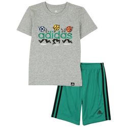 Little Boys 2-pc. Adidas Logo Sports Balls Cotton Short Set