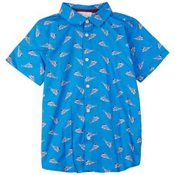 Little Boys Xmas Short Sleeve Woven Button-Up Shirt