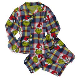 2-pc. The Grinch Long Sleeve Plaid Xmas Coat Pajama Set