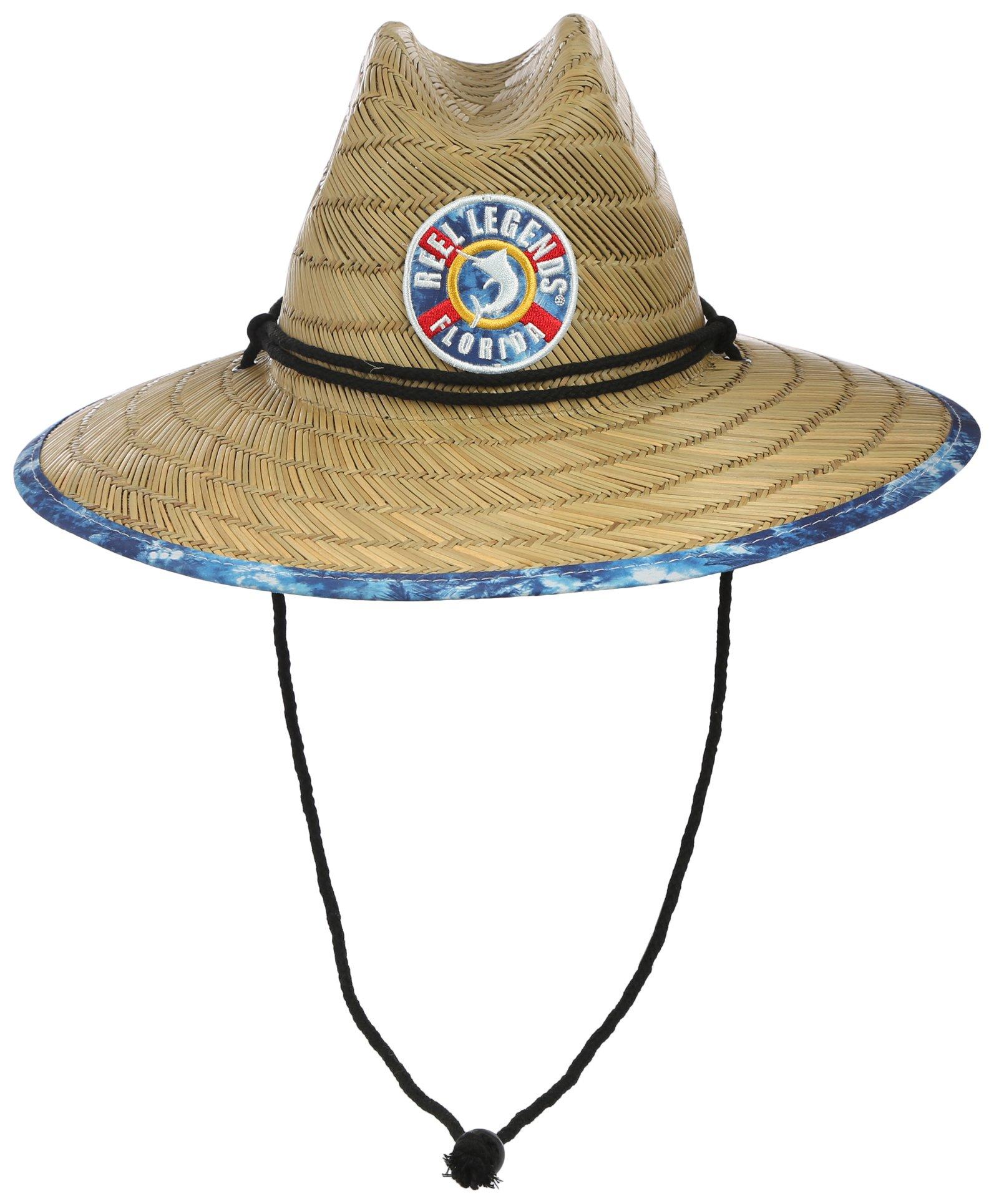 FloGrown Mens Florida Logo Seal Map Print Straw Hat - Beige/Natural - One Size