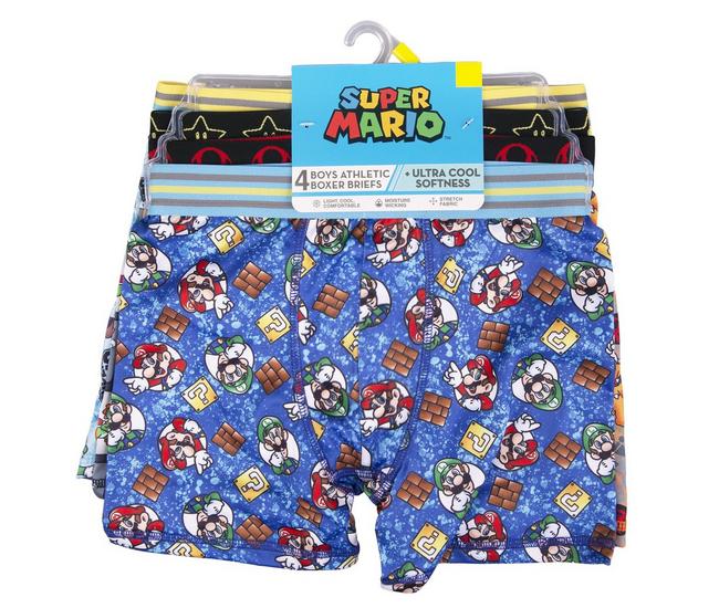 4 Pack of Super Mario Athletic Stretch Underwear Boxer Briefs - Boys Size 8  (M)