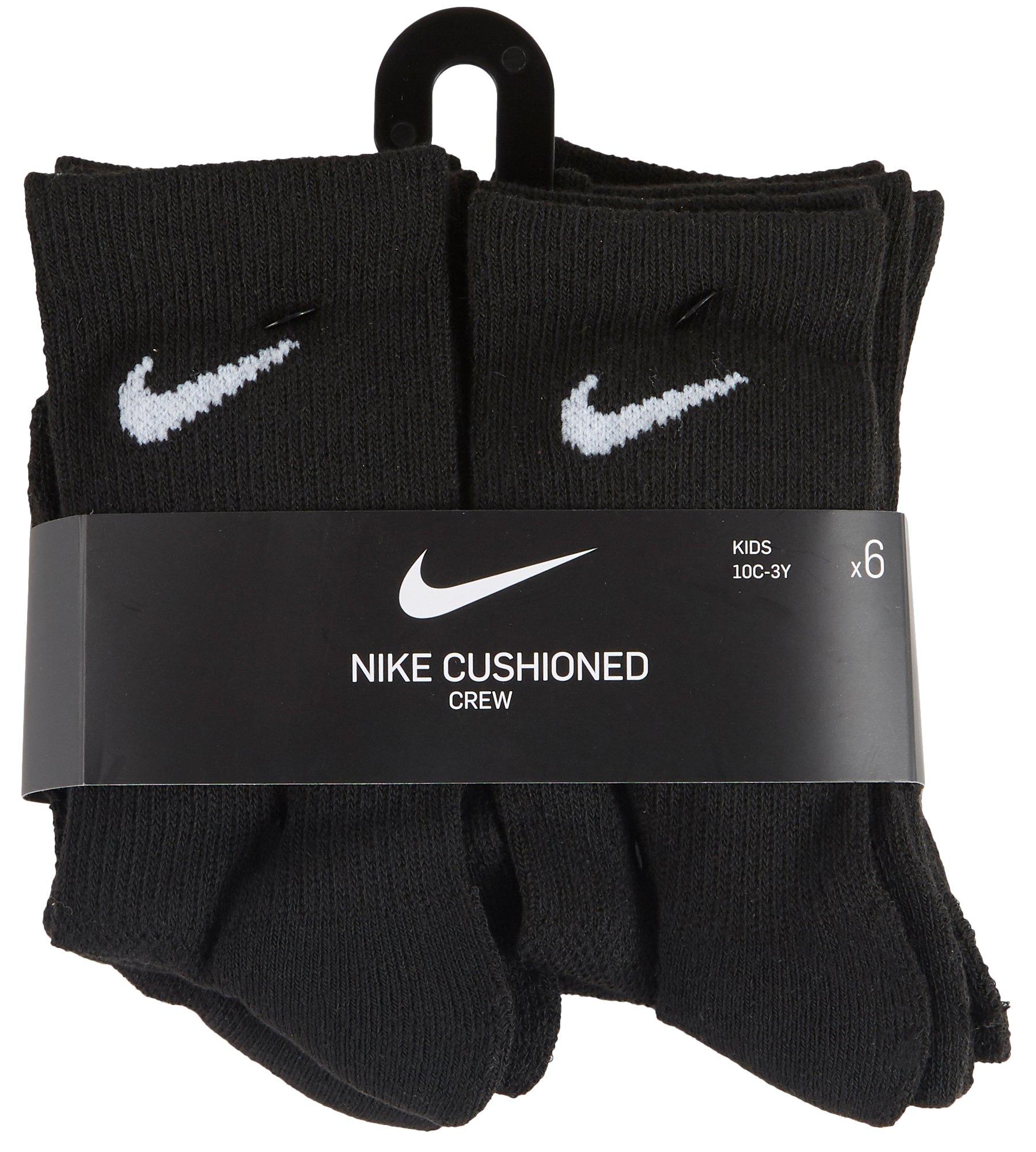 Nike Boys 6 Pack Cushioned Crew Socks - White/Black Size S