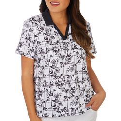 Coral Bay Golf Petite Floral Print Short Sleeve Polo Top