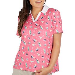 Coral Bay Golf Petite Cocktails Print Short Sleeve Polo Top