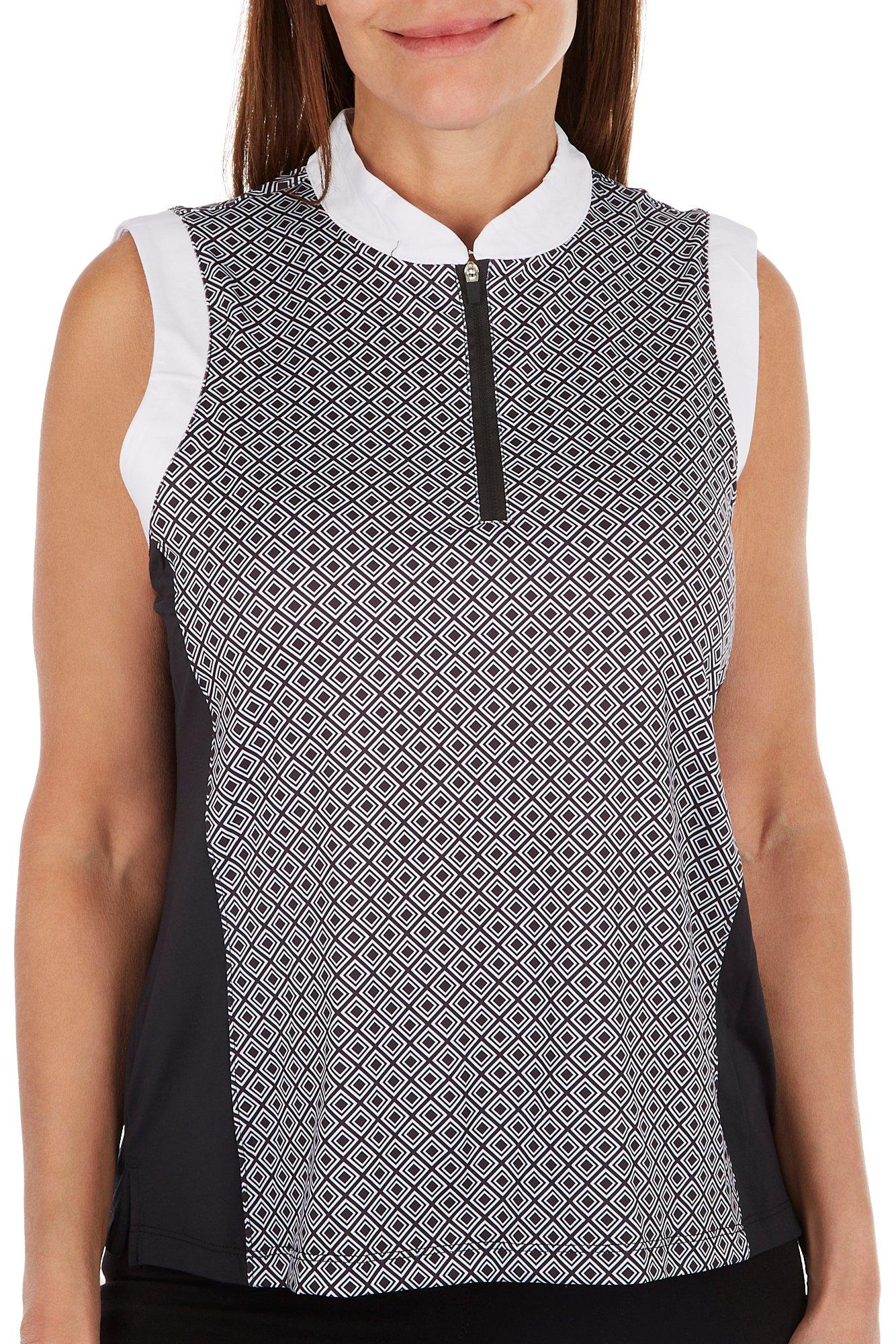 Petite 1/4 Zip Graphic Golf Ball Sleeveless Polo Top