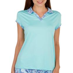 Petite Solid Trimmed Sleeveless Polo Top