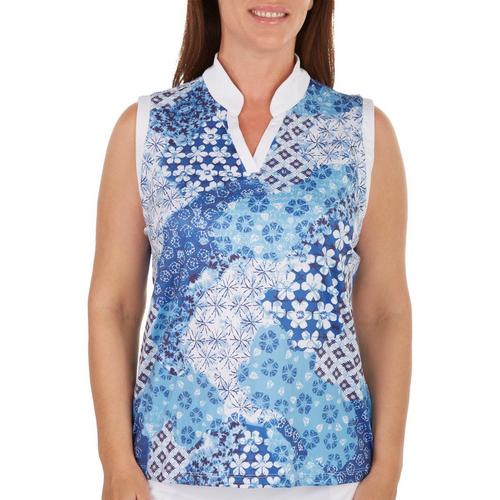 Coral Bay Golf Petite Graphic Sleeveless Polo Top.
