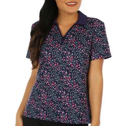 Coral Bay Golf Petite Floral Mesh Inset Short Sleeve Polo