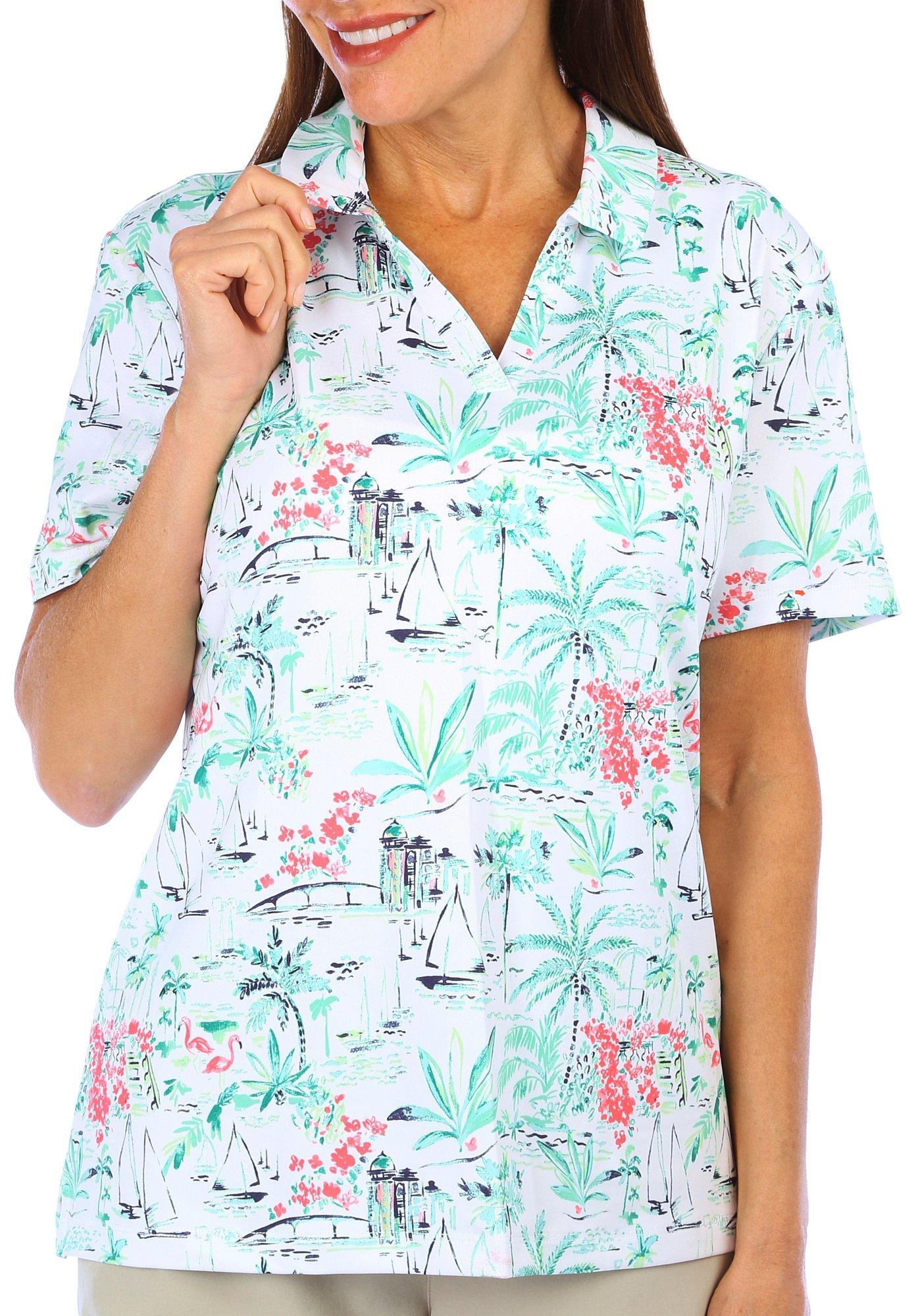 Coral Bay Golf Petite Print Short Sleeve Polo Shirt