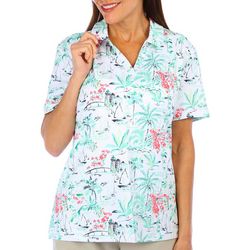 Coral Bay Golf Petite Print Short Sleeve Polo Shirt
