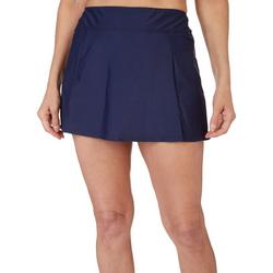 Womens Solid Wide Band Tummy Control Swim Skirt