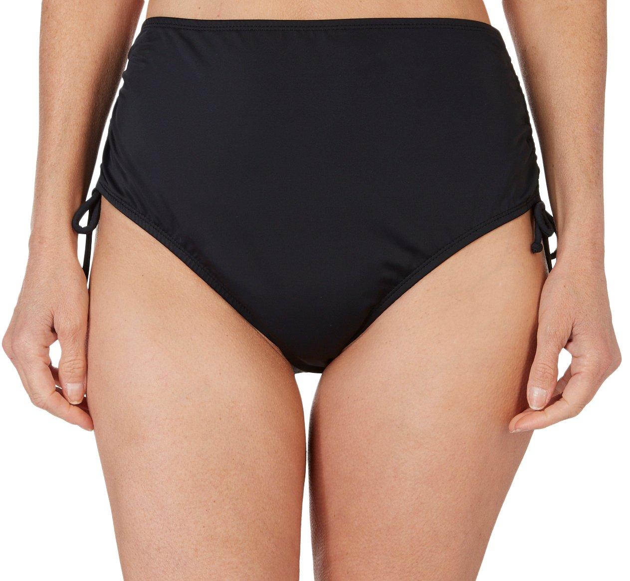 Womens Solid Adjustable Side Ruched Full Swim Briefs
