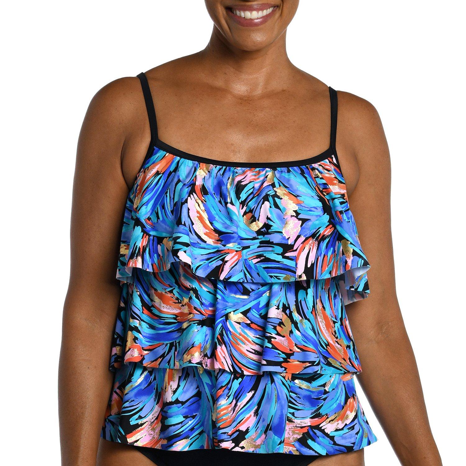 ToBeInStyle Women's Blue Crystal Bandeau Blouson Tie Tankini - 12 at   Women's Clothing store