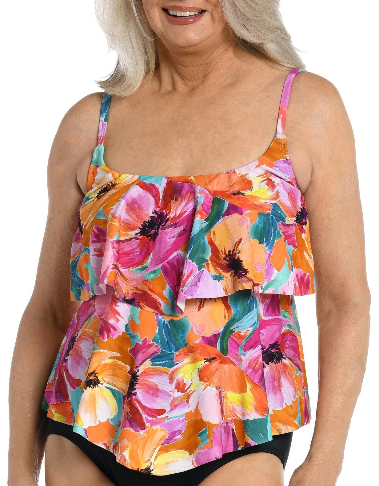 Womens Sunset Bouquet Two Tiered Tankini Top