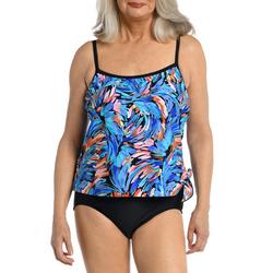 Womens Feathers & Flair Scoop Neck Faux Tankini One Piece