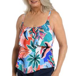 Womens Tropical Abstraction Two Tiered Tankini Top