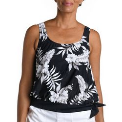 Womens Floral Banded Scoop Blouson Tankini Top