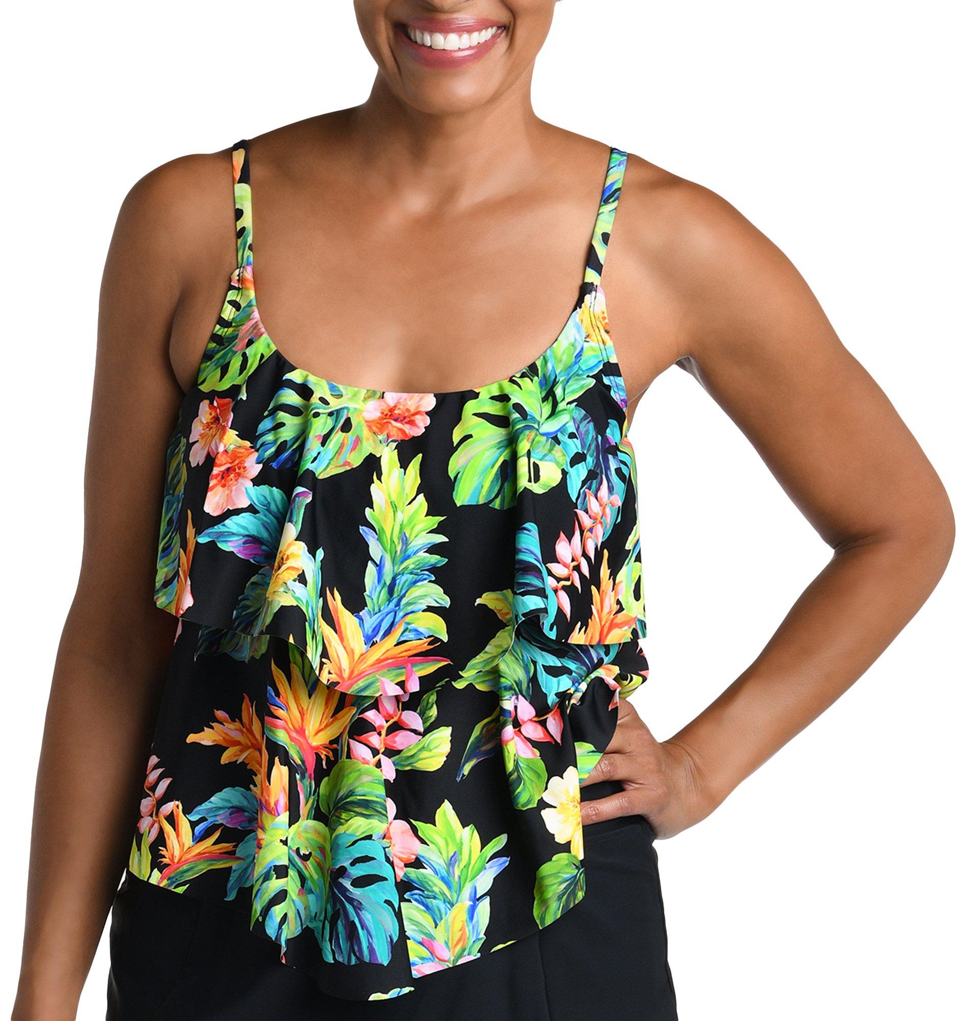 Womens Floral Two Tiered Tankini Top