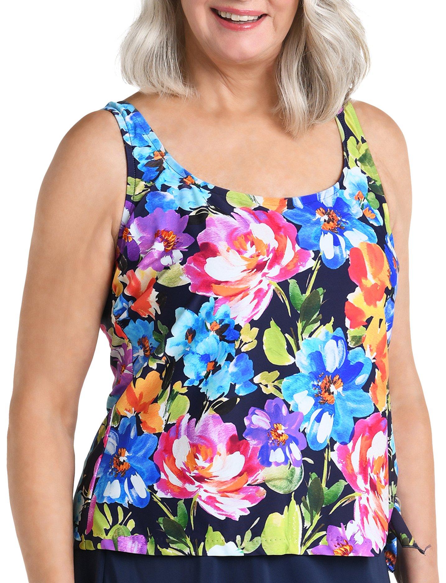 Womens Floral Scoop Neck Tankini Top