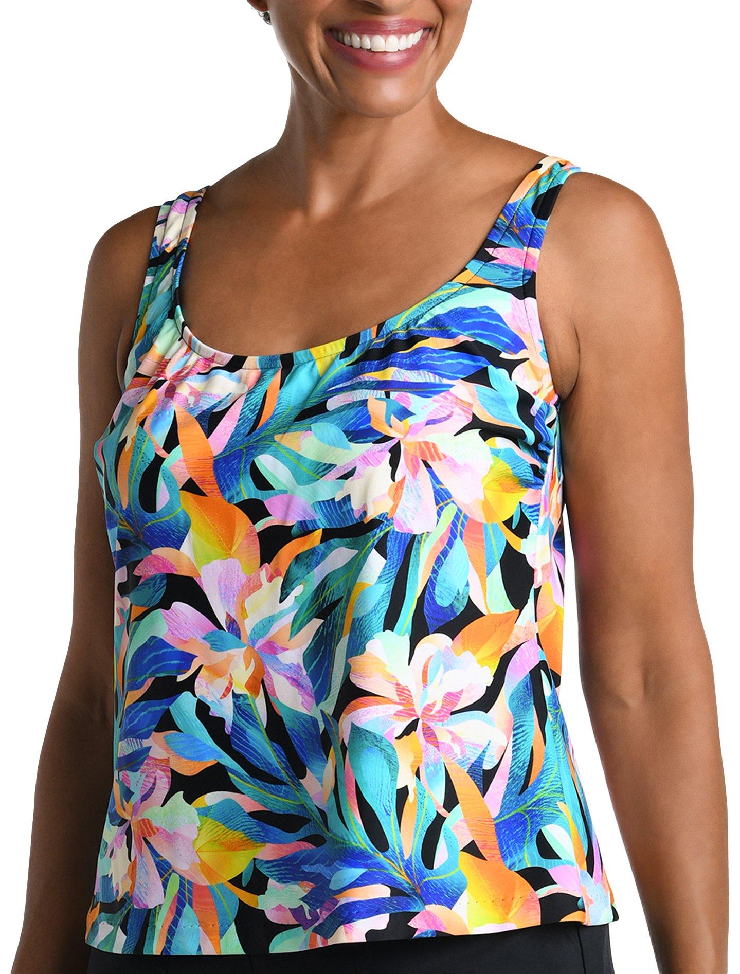 Womens Floral Scoop Neck Tankini Top
