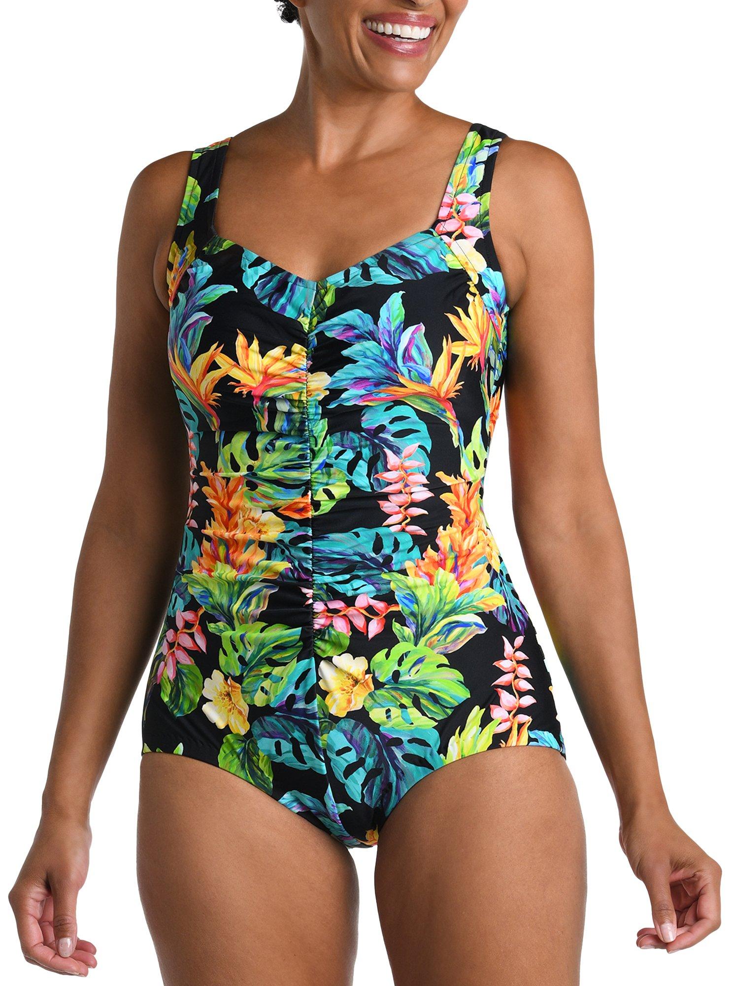 Roxy Big Girls 12 Marine Bloom 1 Pc Swimsuit Blue Orange Floral