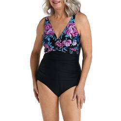Womens Midnight Orchid Side Shirred Girl Leg One Piece