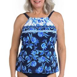 Womens Floral High Neck Underwire Tankini Top