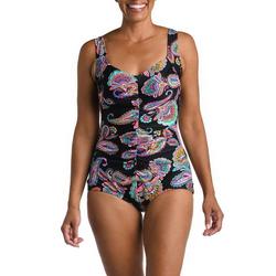 Womens Paisley Parade Shirred Front Girl Leg One Piece
