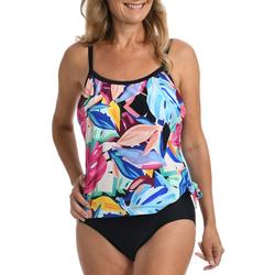 Womens Party Palm Faux Tankini One Piece