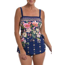 Maxine Of Hollywood Border Blooms Bandeau Sarong One Piece