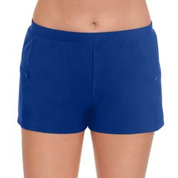 American Beach Womens Solid Double Zip Pocket Swim Short