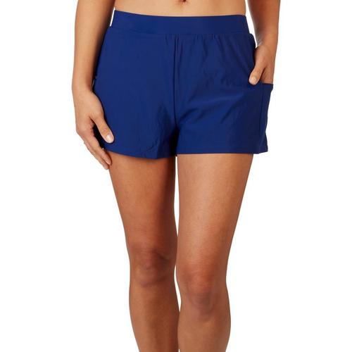 American Beach Womens Solid Zip Pocket Swim Short