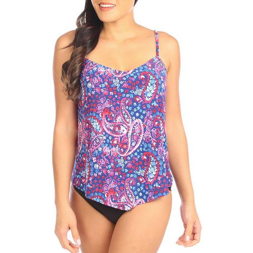Womens Floral Paisely V Neck Tankini Top