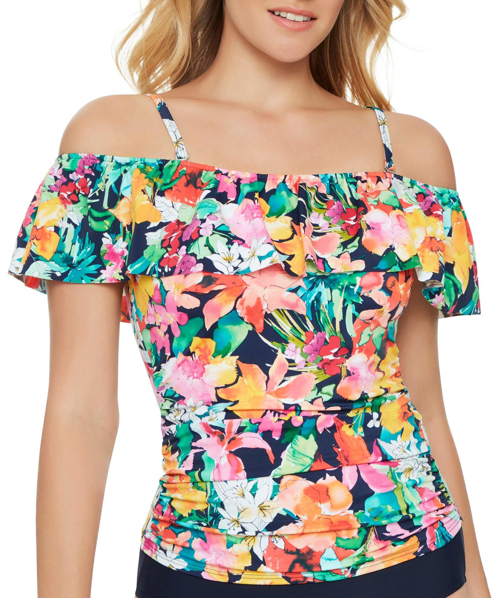 American Beach Womens Floral Off-The-Shoulder Tankini
