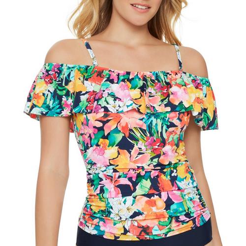 American Beach Womens Floral Off-The-Shoulder Tankini