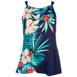 Womens High Neck Draped Floral Tankini Top