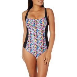 In Gear Womens Shirred Graphic Inset One Piece Swimsuit