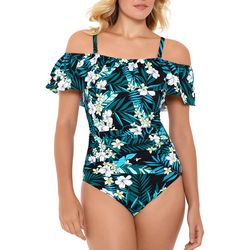 Paradise Bay Womens Off Shoulder Floral Ruffle One Piece