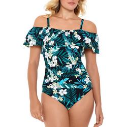 Womens Off Shoulder Floral Ruffle One Piece