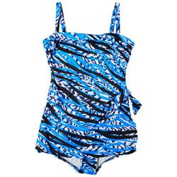 Womens Banded Sarong One Piece Swimsuit