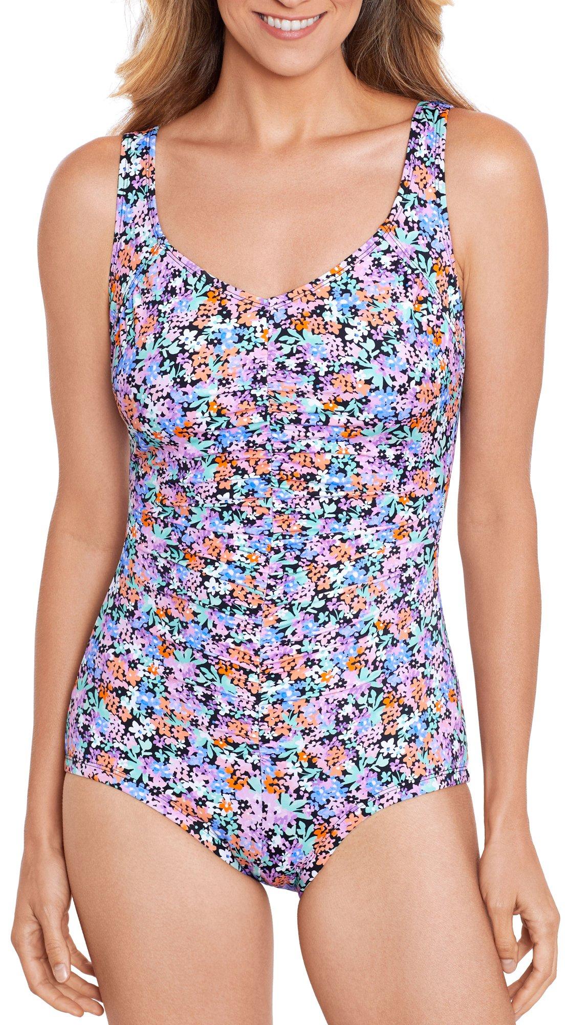 Paradise Bay Womens Floral Girl Leg One Piece Swimsuit