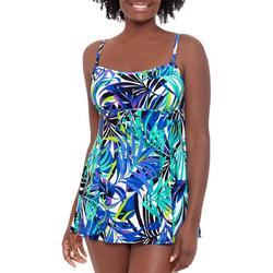 Womens Bow Front Tropical Palm Swimdress